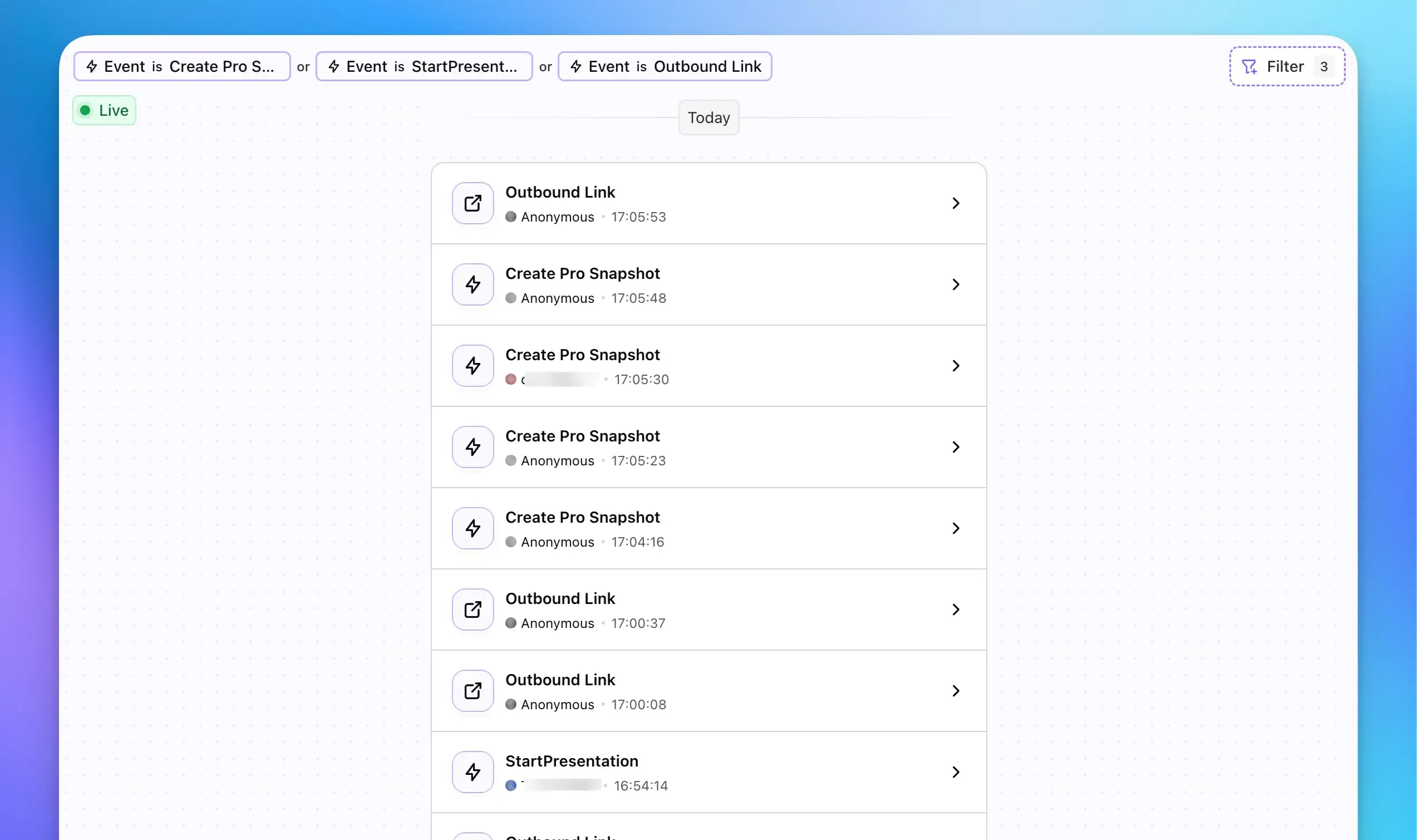 Screenshot of Event Streams