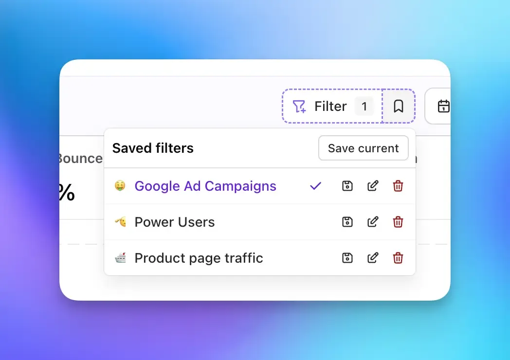 Screenshot of the Saved filters popover