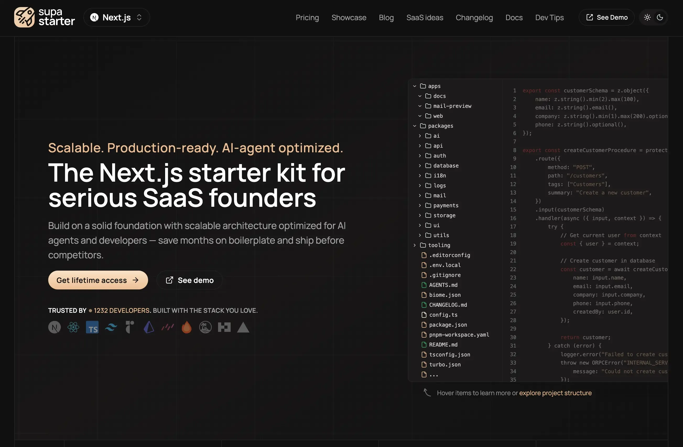 Screenshot of the supastarter Website
