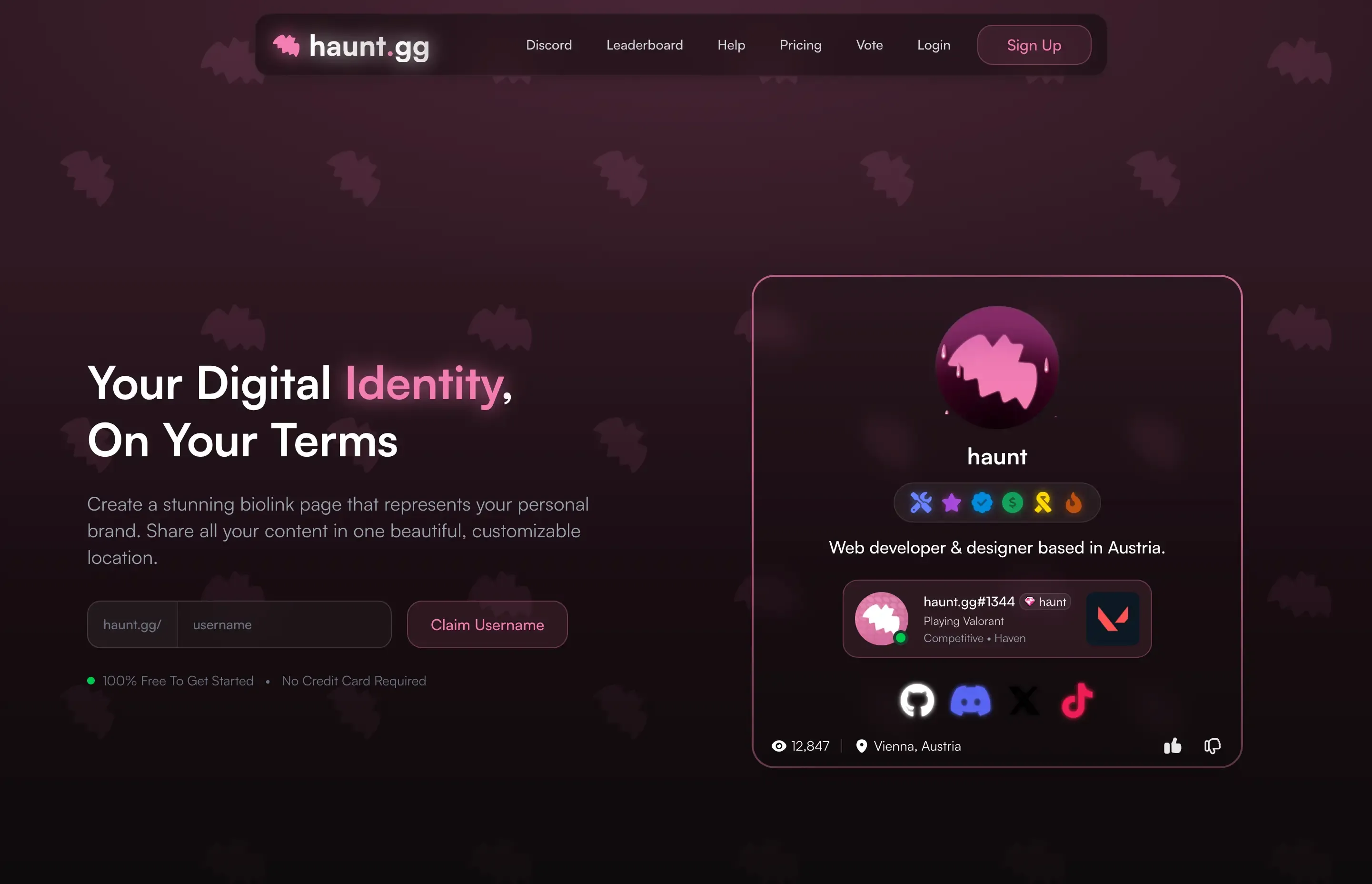 Screenshot of Haunt's landing page