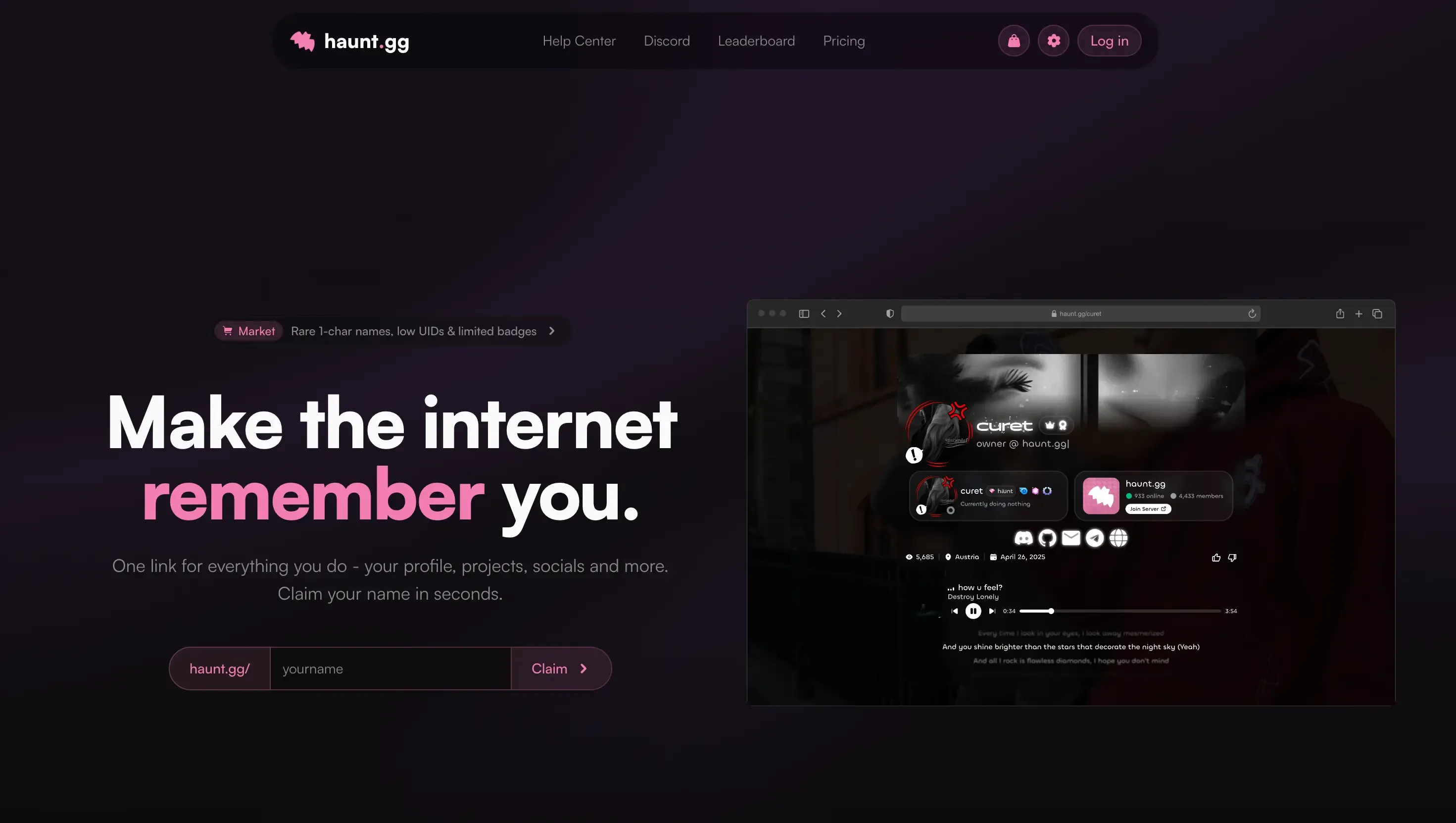 Screenshot of Haunt's landing page